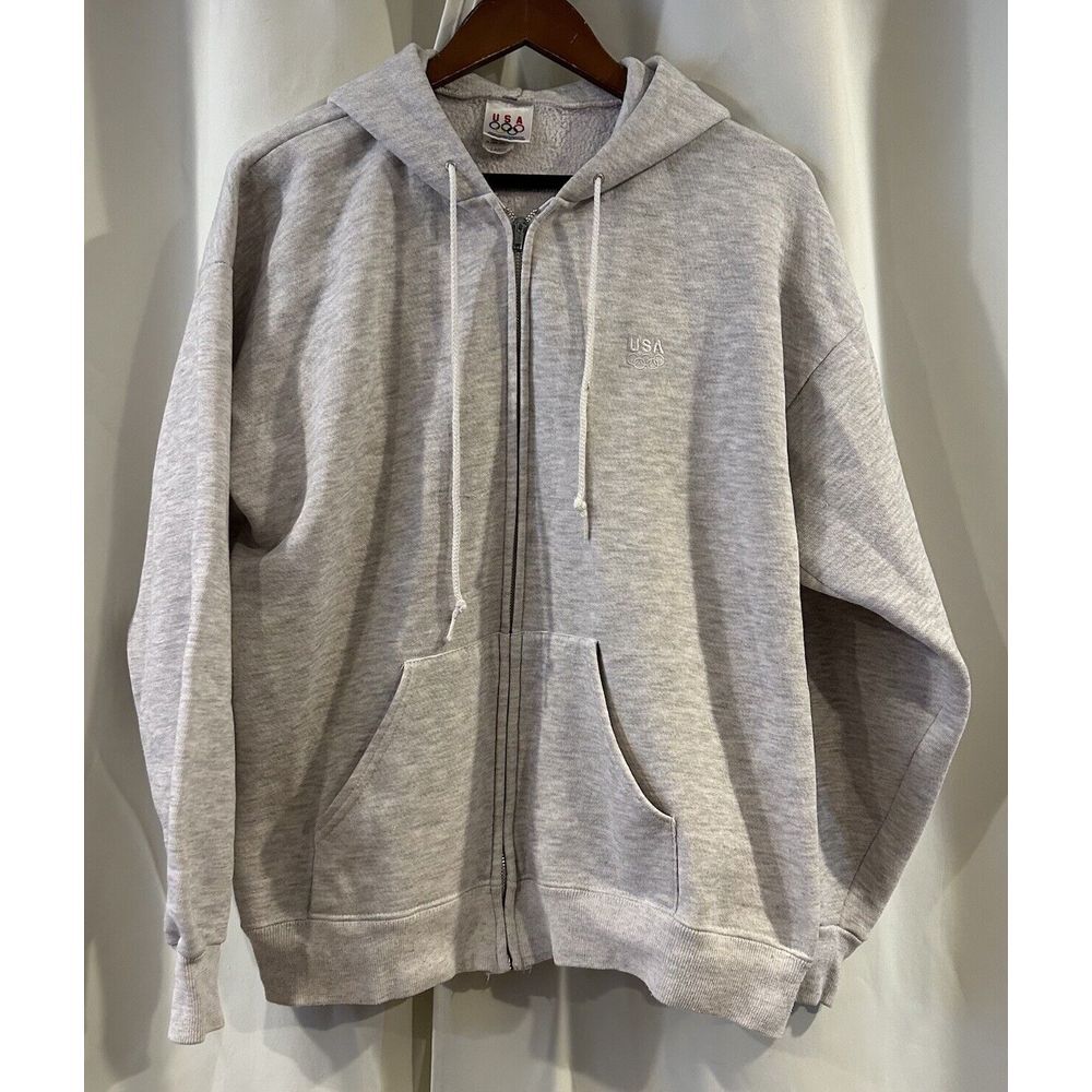 Vintage Olympics USA Gray Zip Up Hoodie Size Large‎